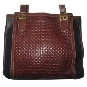 Bally Vintage Pursesdesigner Purses Dark Brown Woven And Black Leather Satchel