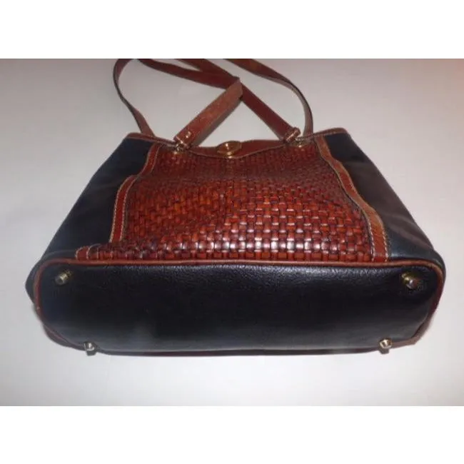 Bally Vintage Pursesdesigner Purses Dark Brown Woven And Black Leather Satchel