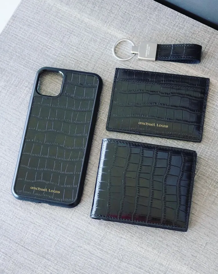 Black Croc Classic Card Holder
