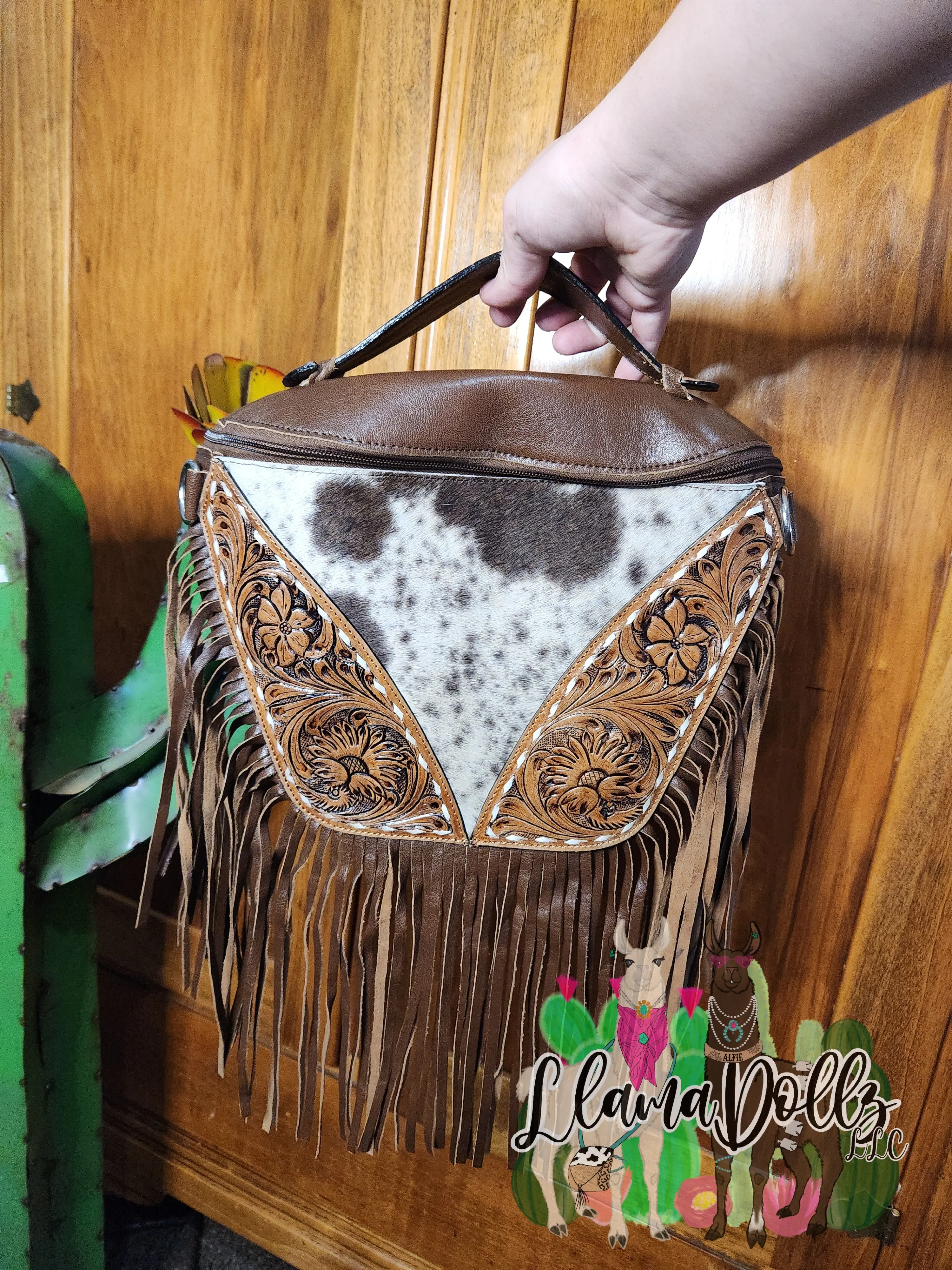 Brown Tooled Leather Sling Bag