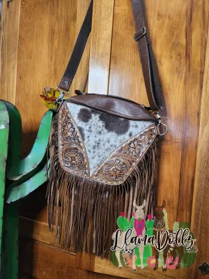 Brown Tooled Leather Sling Bag