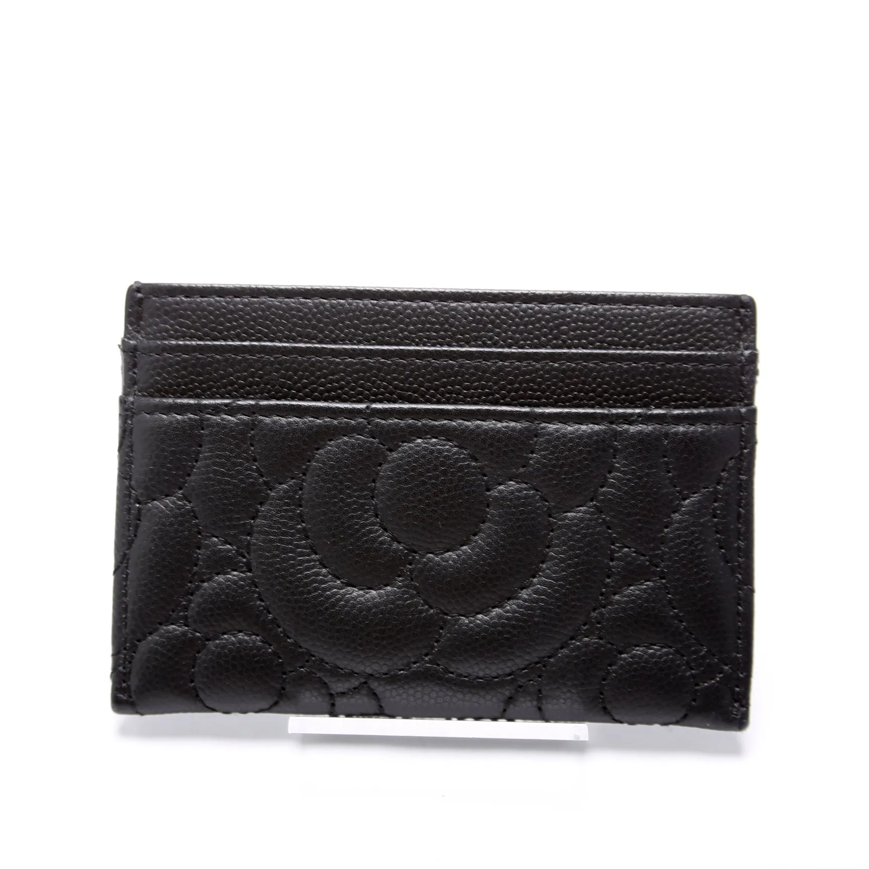 Camellia Flower Embossed Caviar Card Holder 24M Black