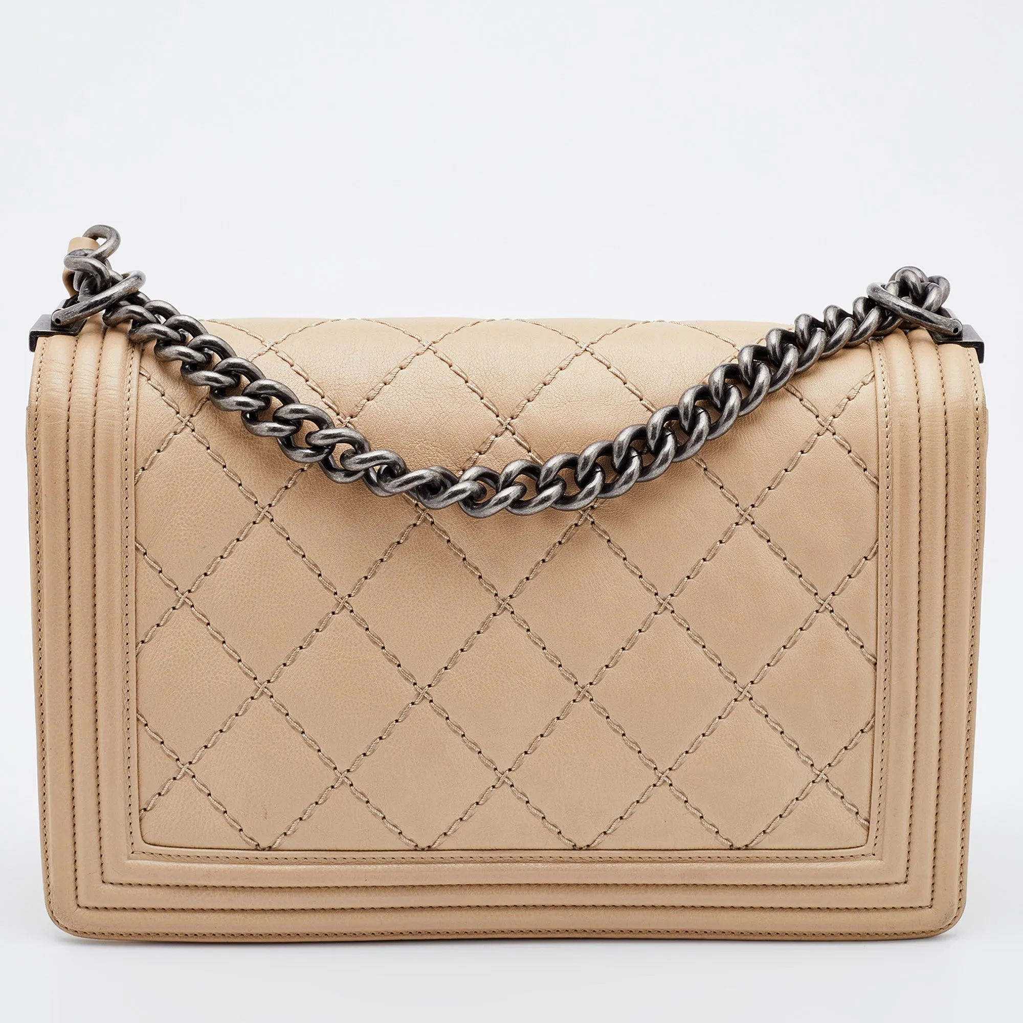 Chanel Beige Quilted Leather New Medium Wild Stitch Boy Bag