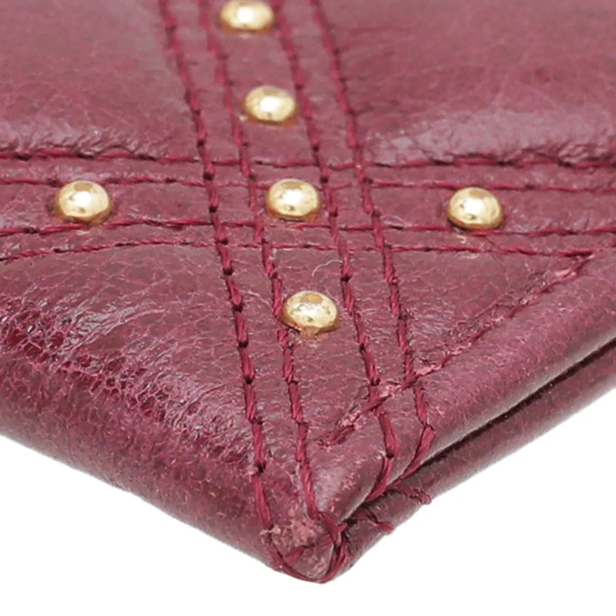 Chanel Burgundy CC Studded Rock Quilted Card Holder