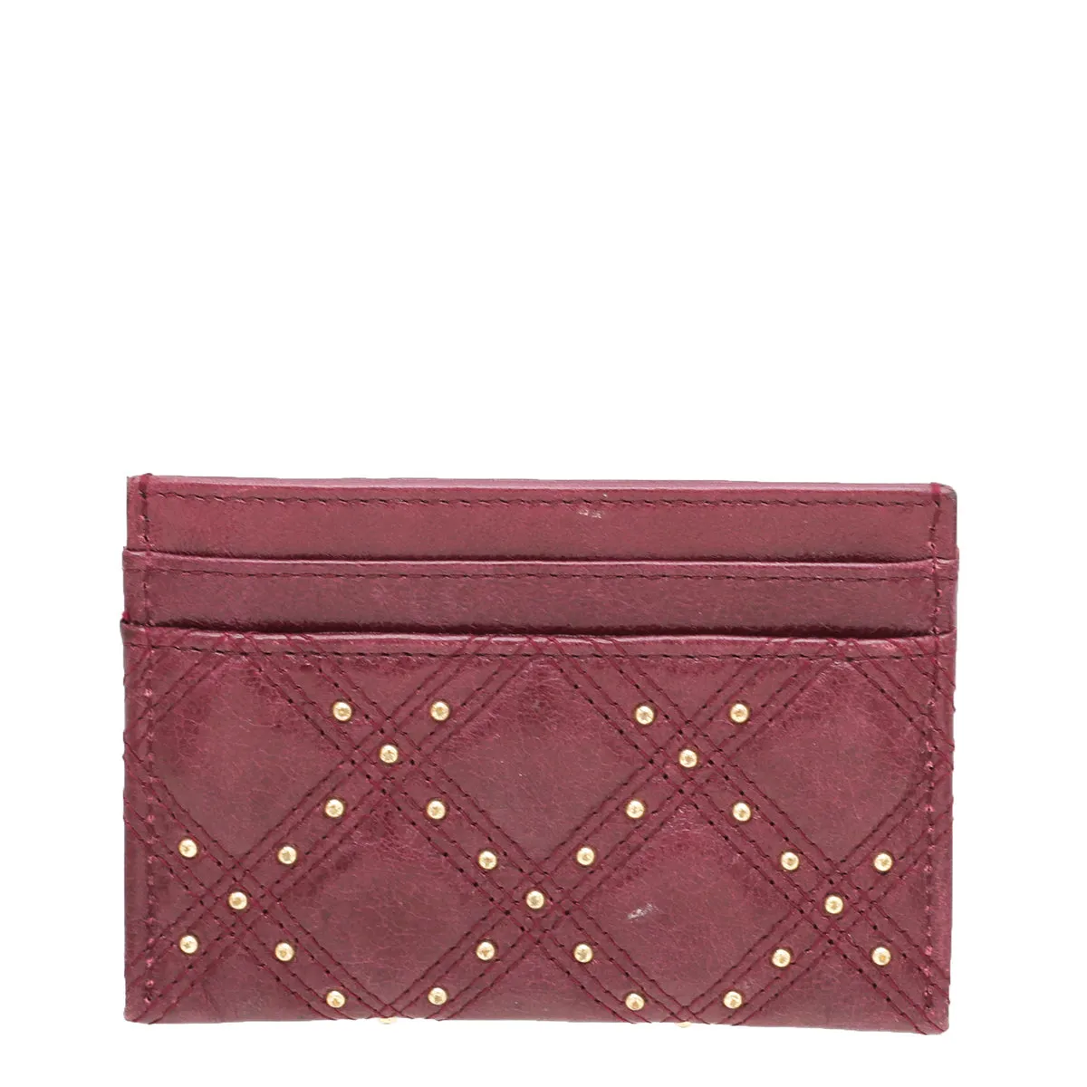 Chanel Burgundy CC Studded Rock Quilted Card Holder