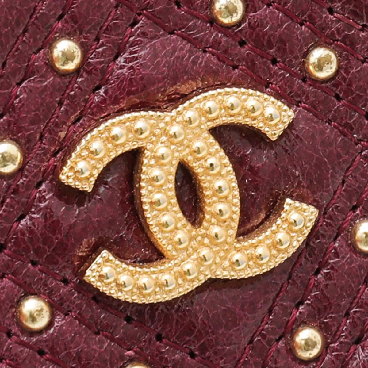 Chanel Burgundy CC Studded Rock Quilted Card Holder