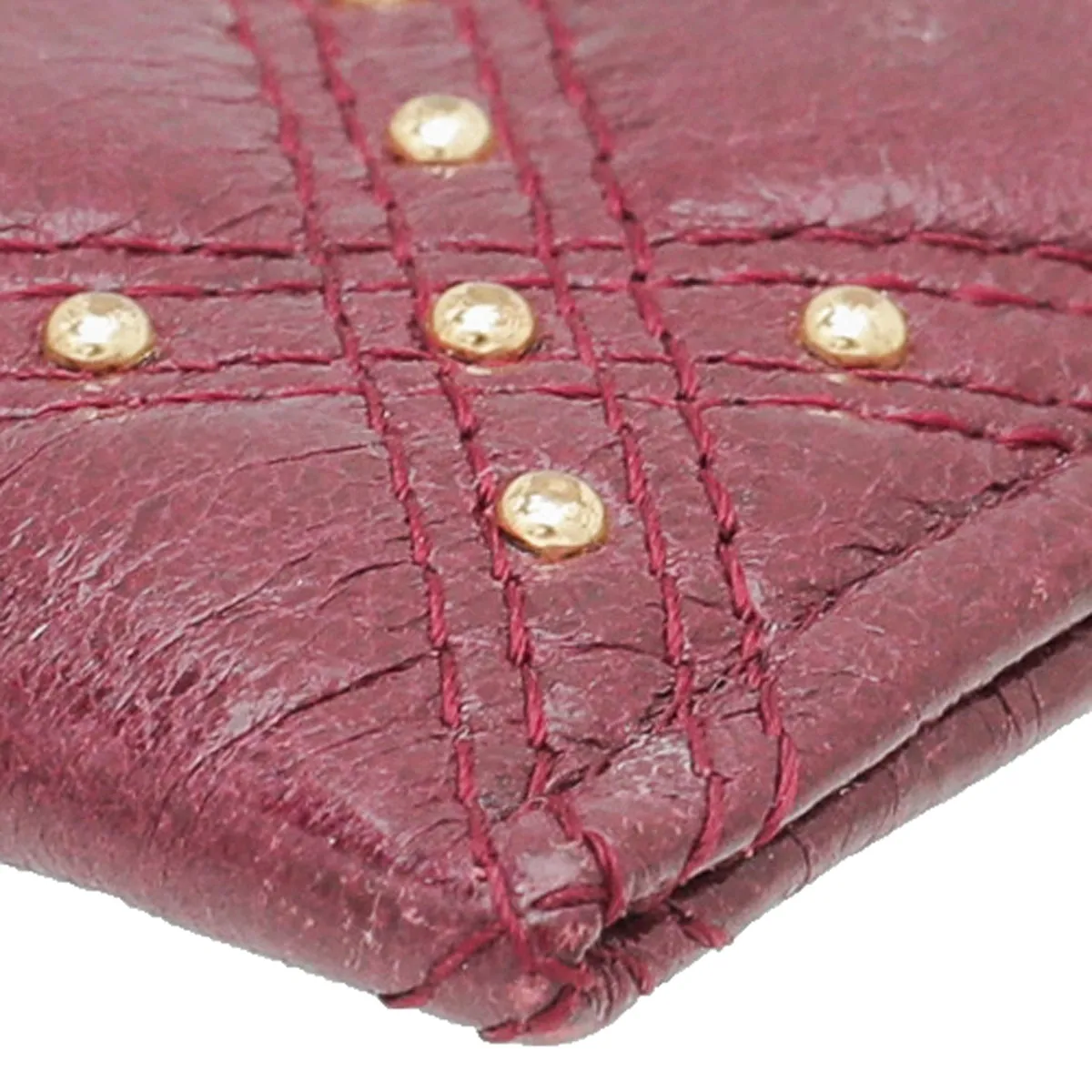 Chanel Burgundy CC Studded Rock Quilted Card Holder