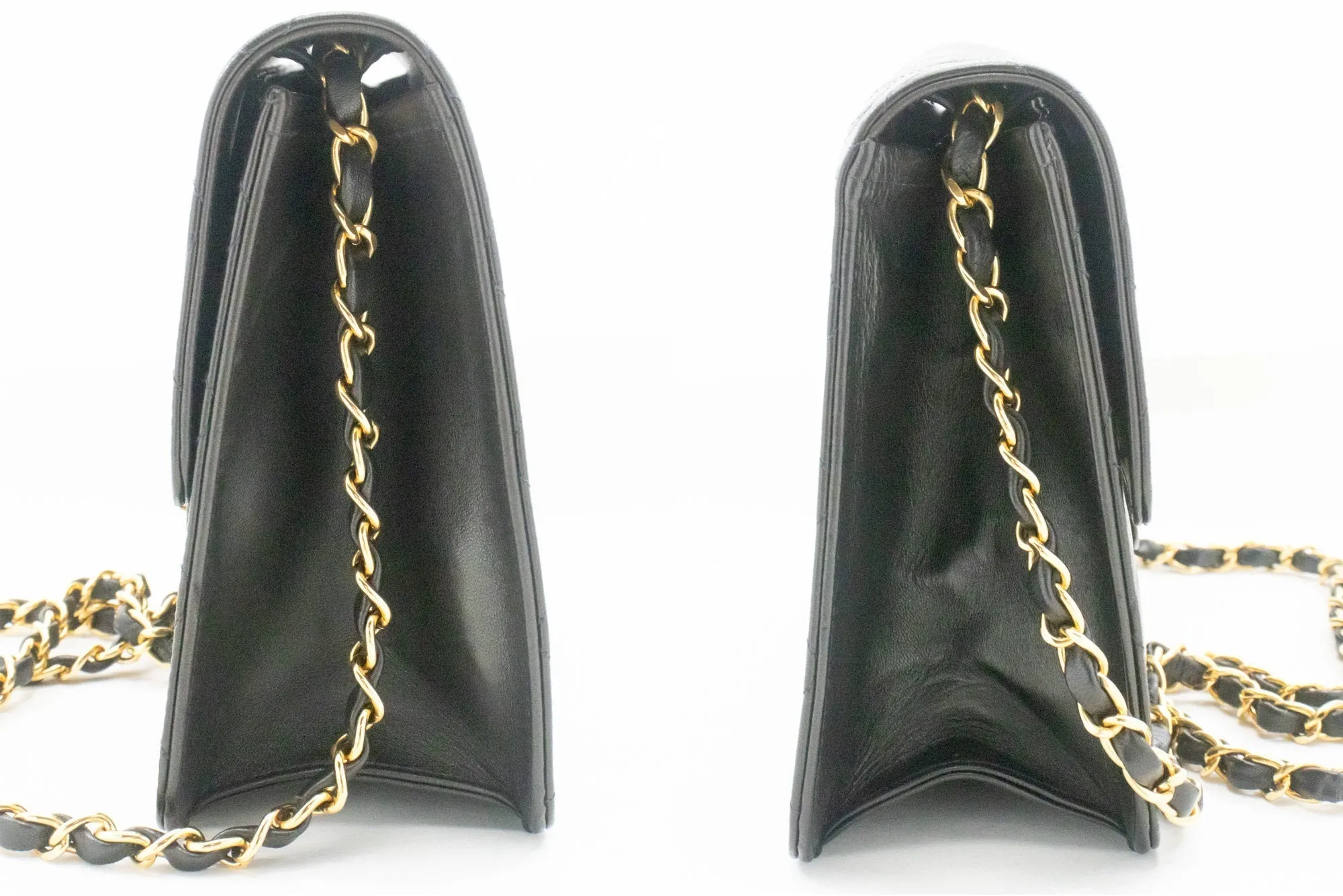 CHANEL Chain Shoulder Bag Clutch Black Quilted Flap Lambskin Purse
