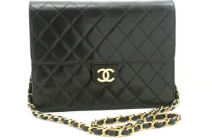 CHANEL Chain Shoulder Bag Clutch Black Quilted Flap Lambskin Purse