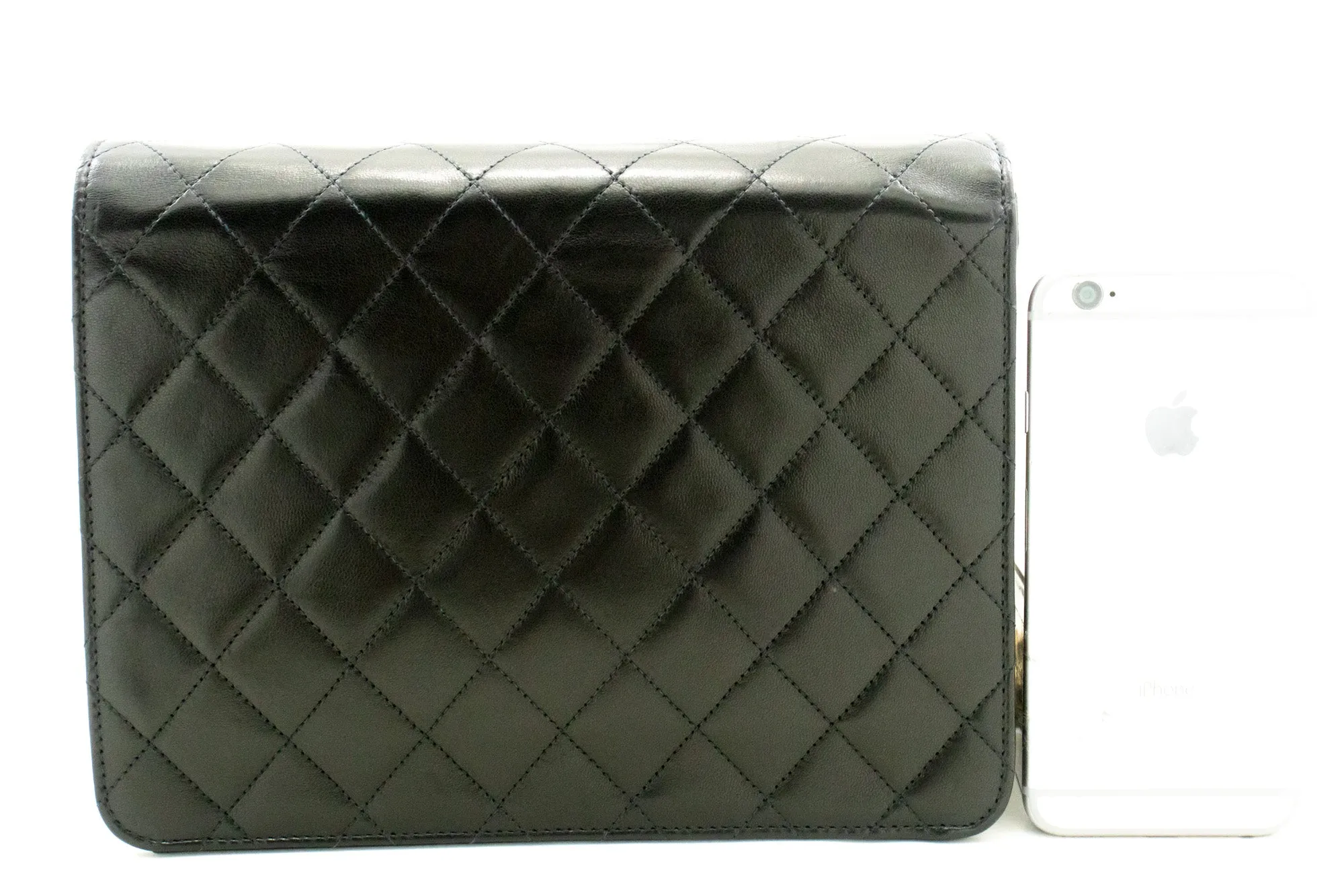 CHANEL Chain Shoulder Bag Clutch Black Quilted Flap Lambskin Purse