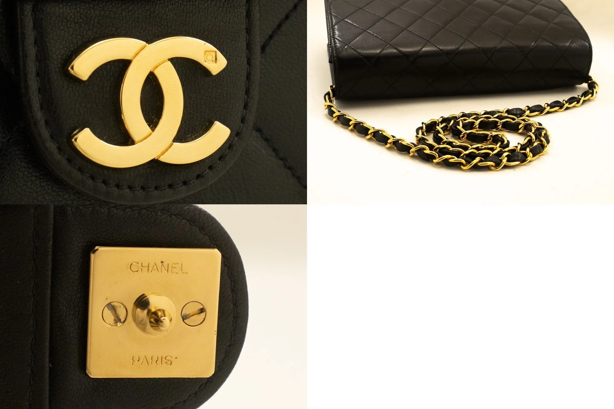 CHANEL Chain Shoulder Bag Clutch Black Quilted Flap Lambskin Purse