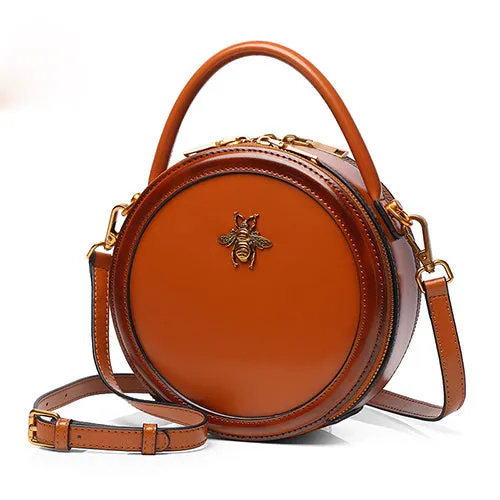 Circle Leather Handbag Round Leather Purse Leather Round Bag
