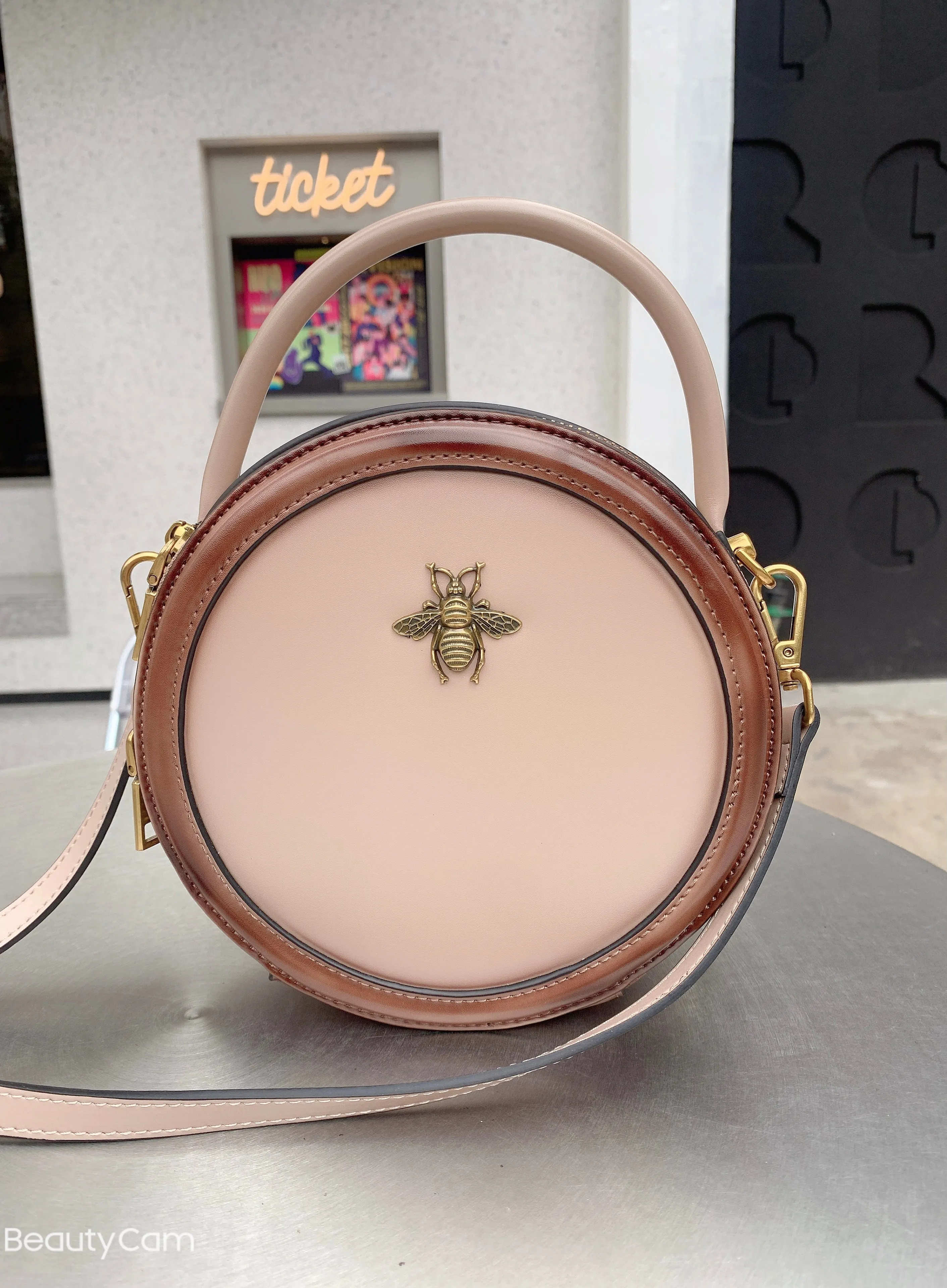 Circle Leather Handbag Round Leather Purse Leather Round Bag
