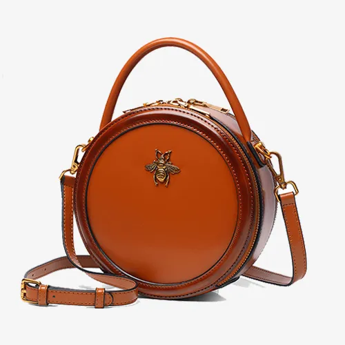 Circle Leather Handbag Round Leather Purse Leather Round Bag