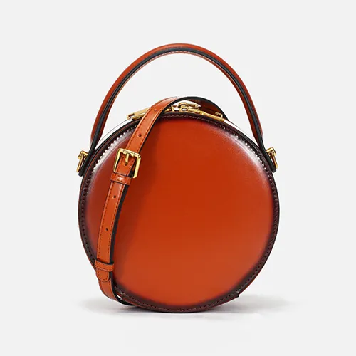 Circle Leather Handbag Round Leather Purse Leather Round Bag