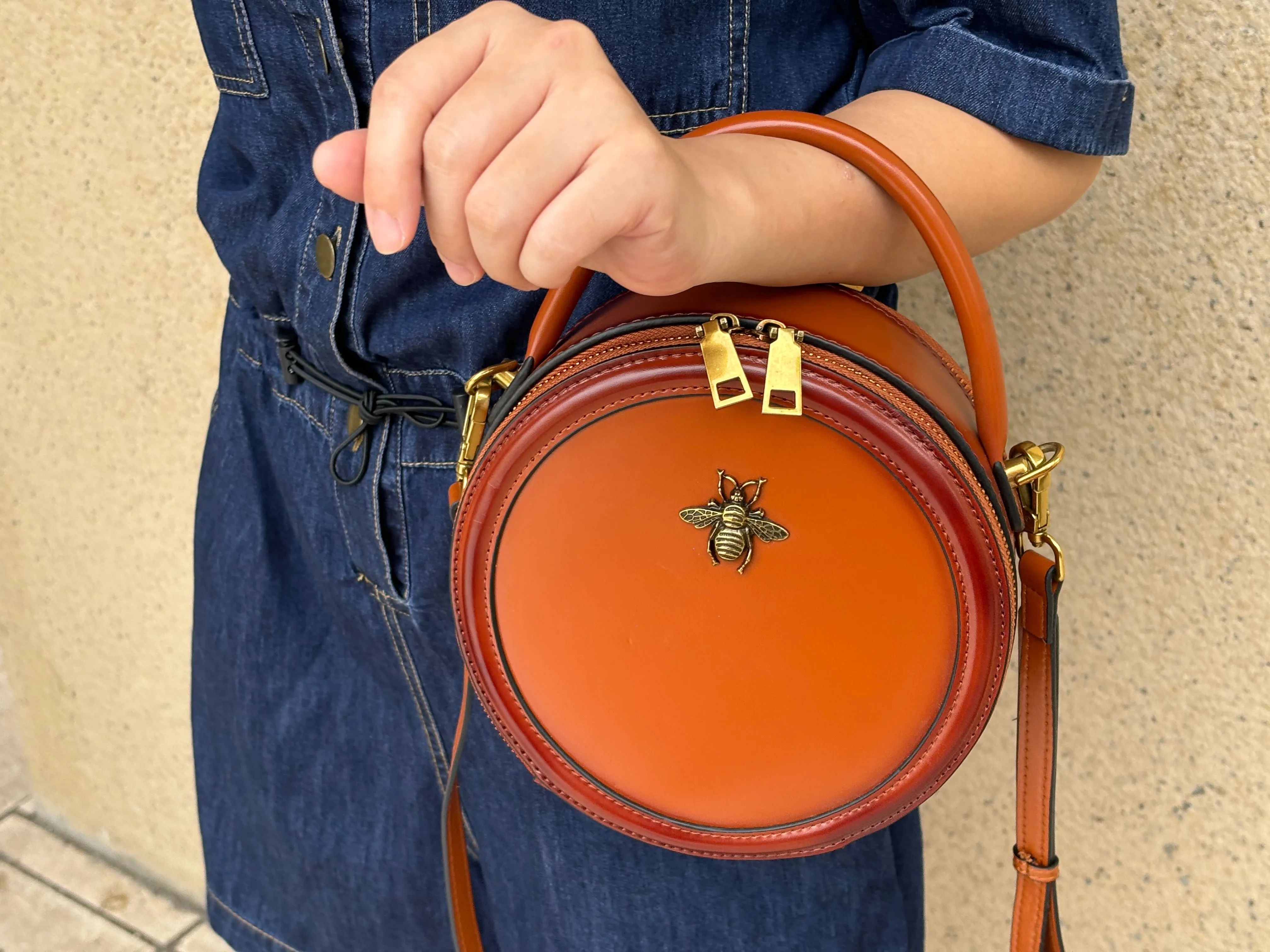 Circle Leather Handbag Round Leather Purse Leather Round Bag
