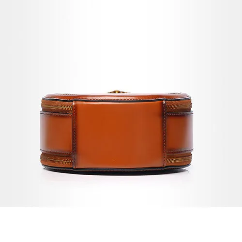 Circle Leather Handbag Round Leather Purse Leather Round Bag
