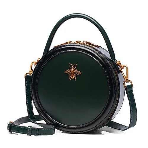 Circle Leather Handbag Round Leather Purse Leather Round Bag