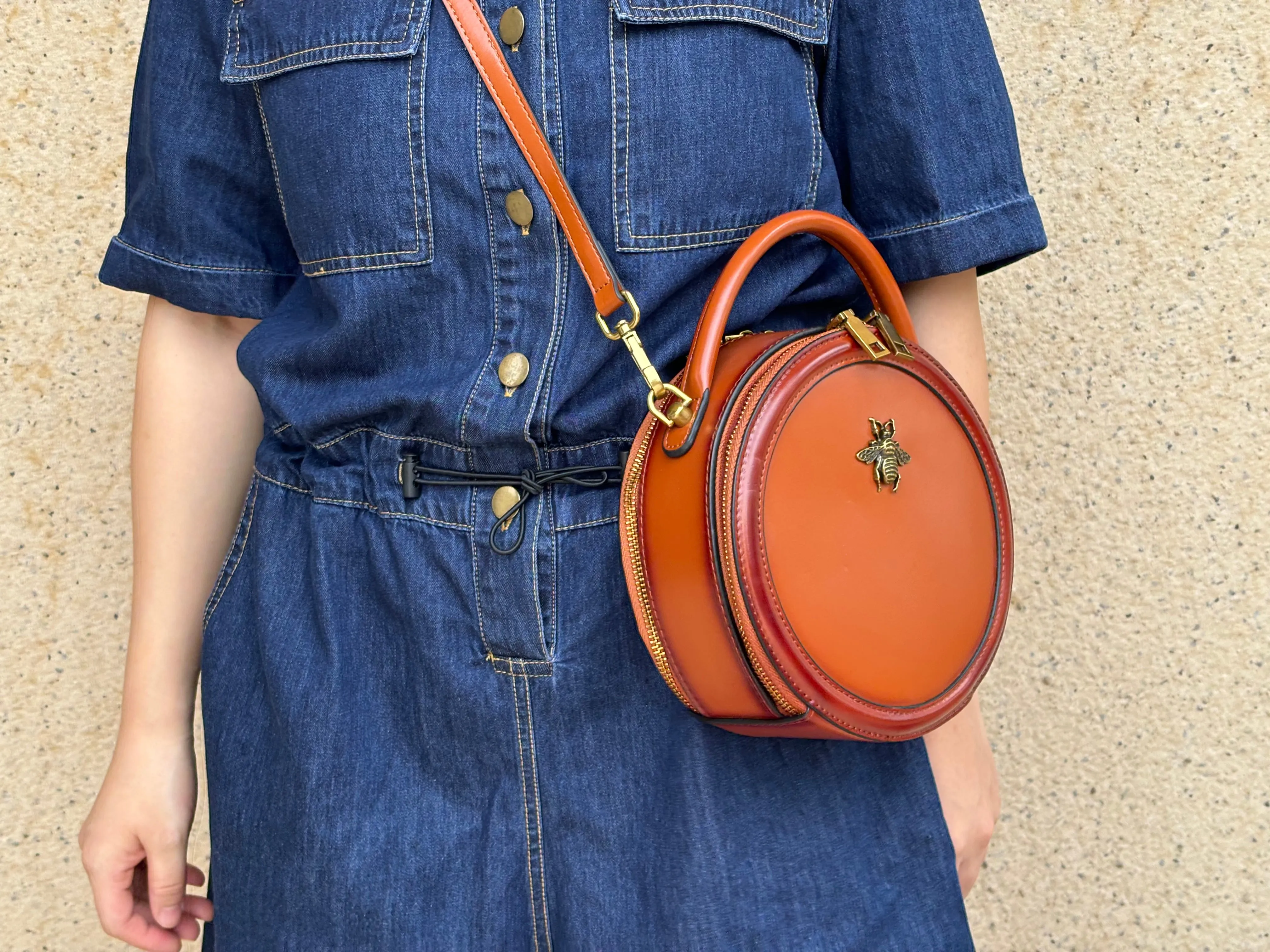 Circle Leather Handbag Round Leather Purse Leather Round Bag