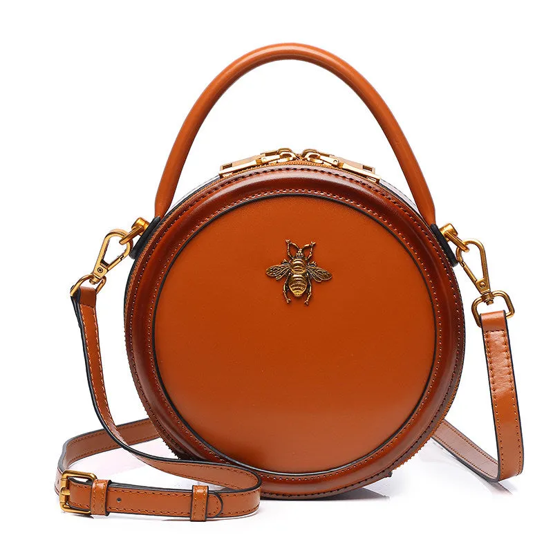 Circle Leather Handbag Round Leather Purse Leather Round Bag