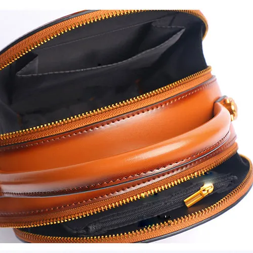 Circle Leather Handbag Round Leather Purse Leather Round Bag