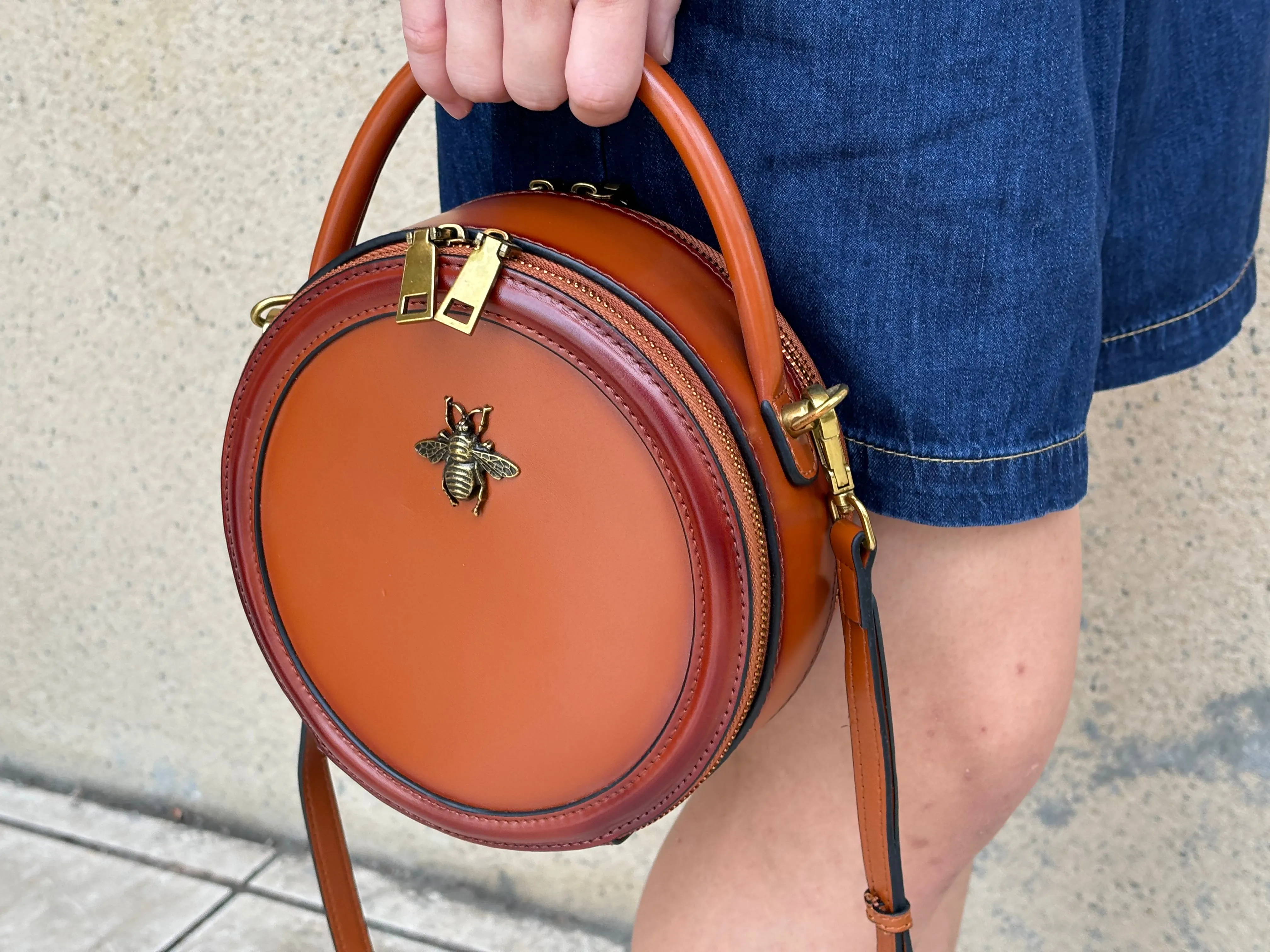 Circle Leather Handbag Round Leather Purse Leather Round Bag