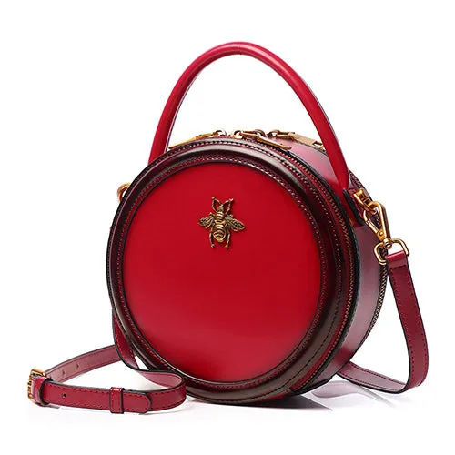 Circle Leather Handbag Round Leather Purse Leather Round Bag