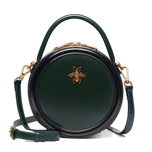 Circle Leather Handbag Round Leather Purse Leather Round Bag