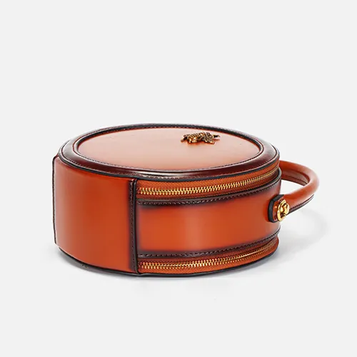 Circle Leather Handbag Round Leather Purse Leather Round Bag