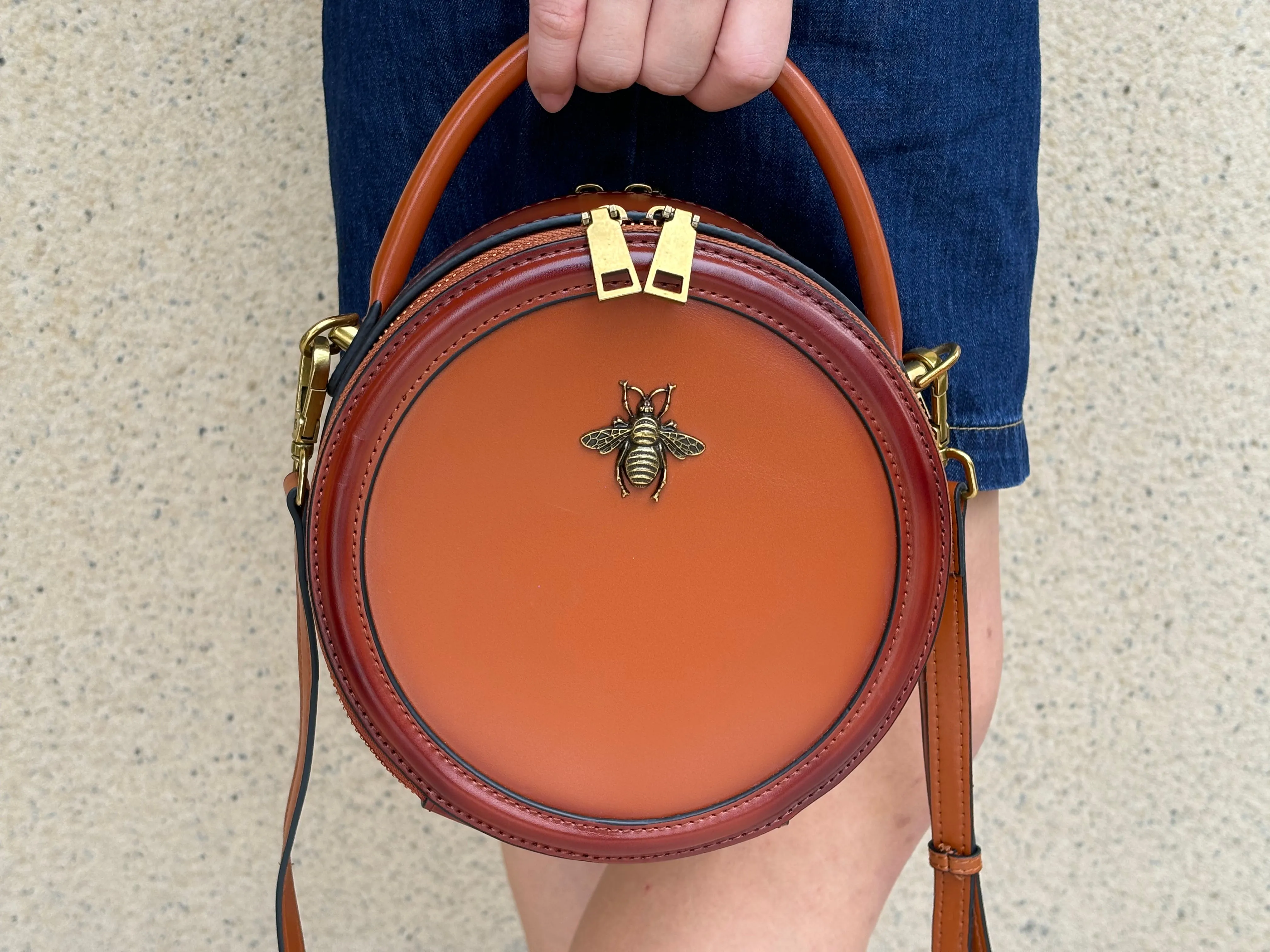 Circle Leather Handbag Round Leather Purse Leather Round Bag