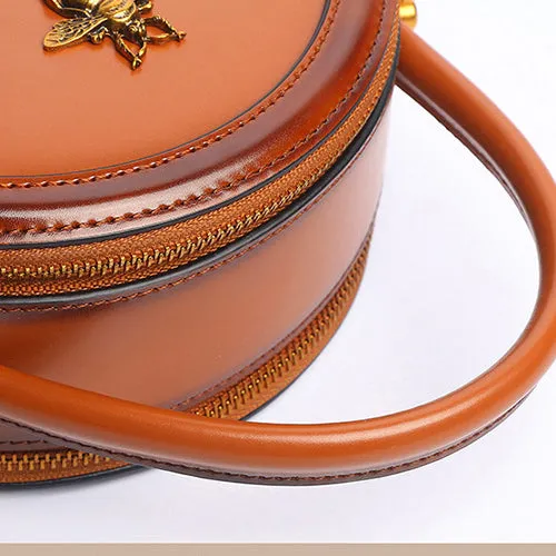 Circle Leather Handbag Round Leather Purse Leather Round Bag