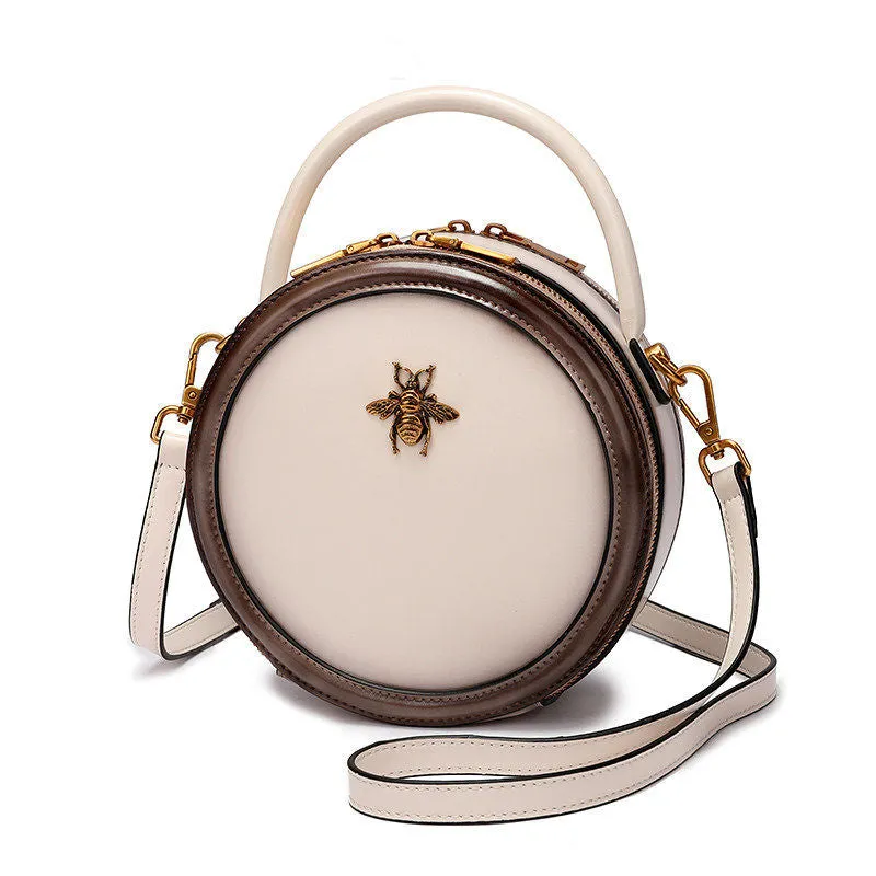 Circle Leather Handbag Round Leather Purse Leather Round Bag