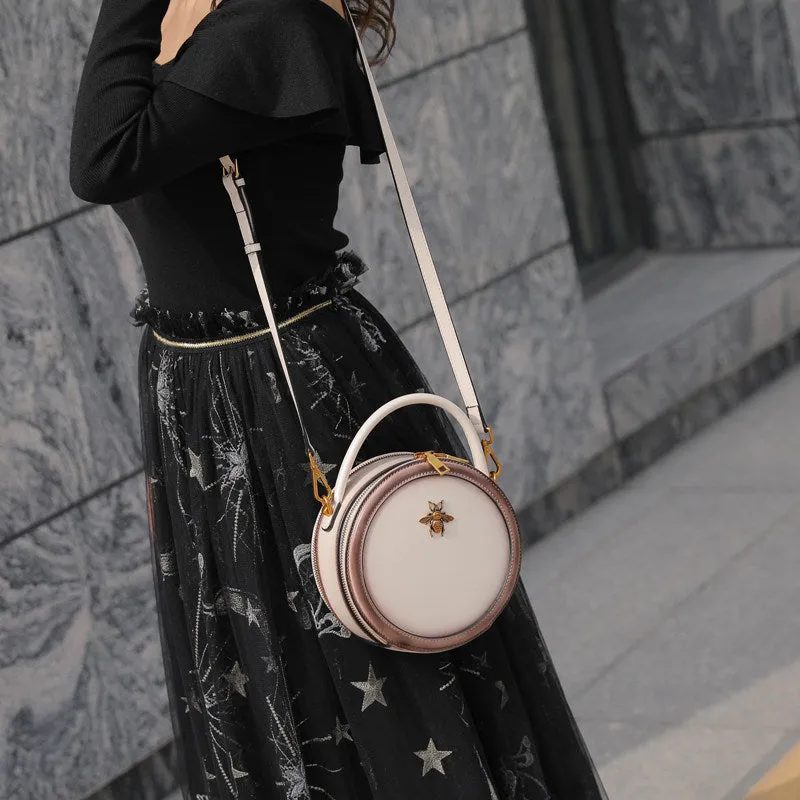 Circle Leather Handbag Round Leather Purse Leather Round Bag