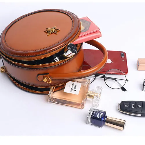 Circle Leather Handbag Round Leather Purse Leather Round Bag