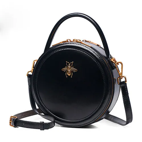 Circle Leather Handbag Round Leather Purse Leather Round Bag