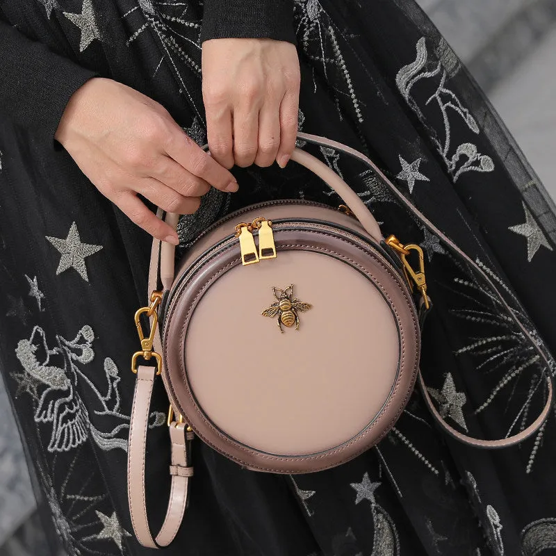 Circle Leather Handbag Round Leather Purse Leather Round Bag