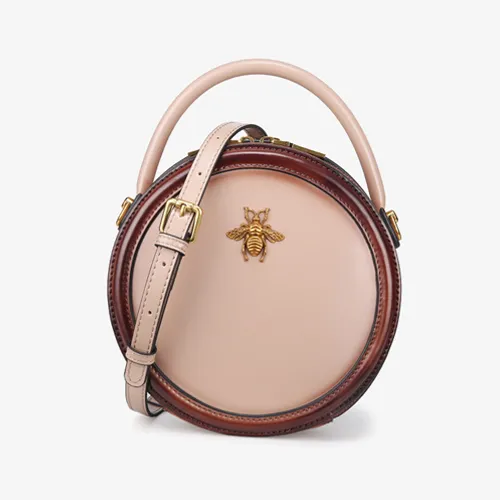 Circle Leather Handbag Round Leather Purse Leather Round Bag
