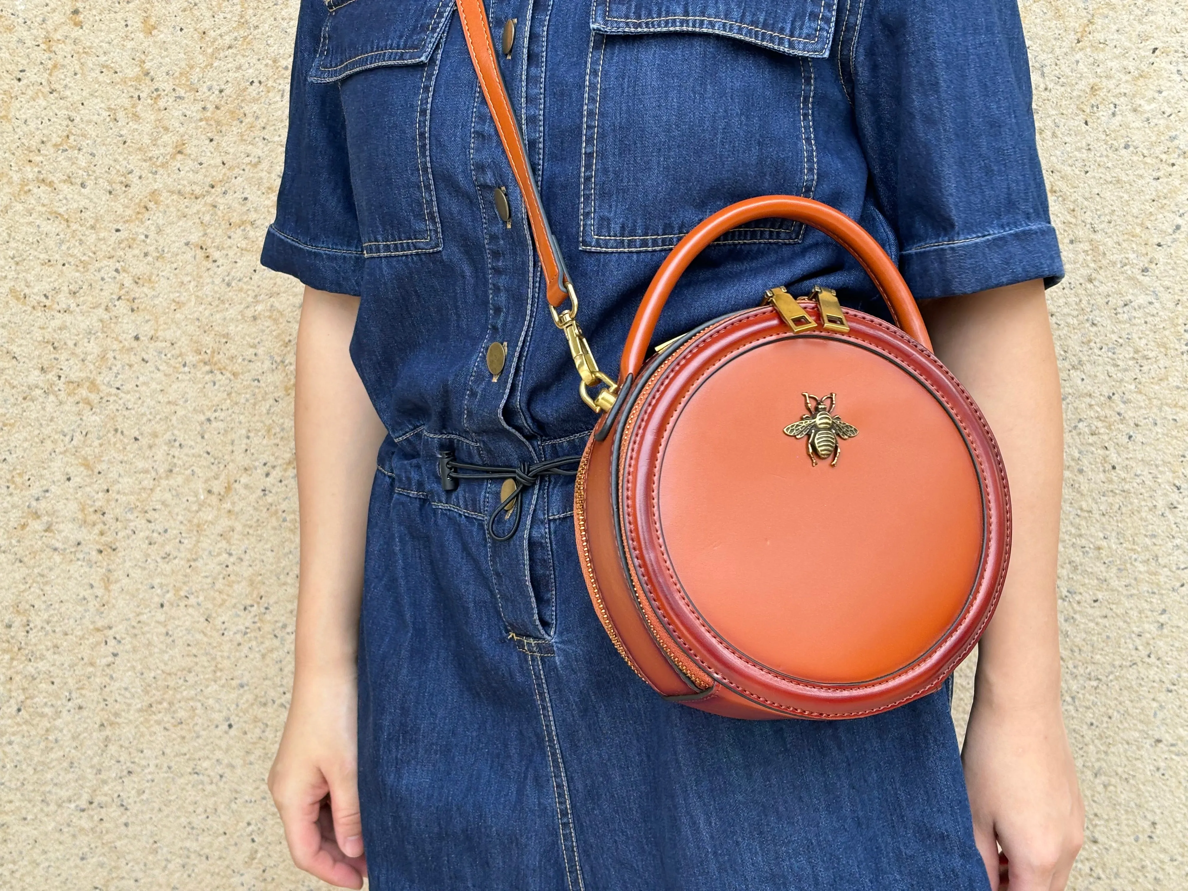 Circle Leather Handbag Round Leather Purse Leather Round Bag
