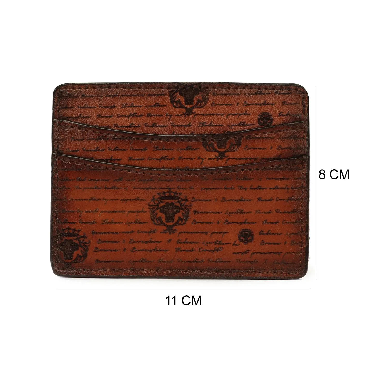 Classic Tan Darker Scritto Laser Leather Card Holder with Lion Logo by Brune & Bareskin