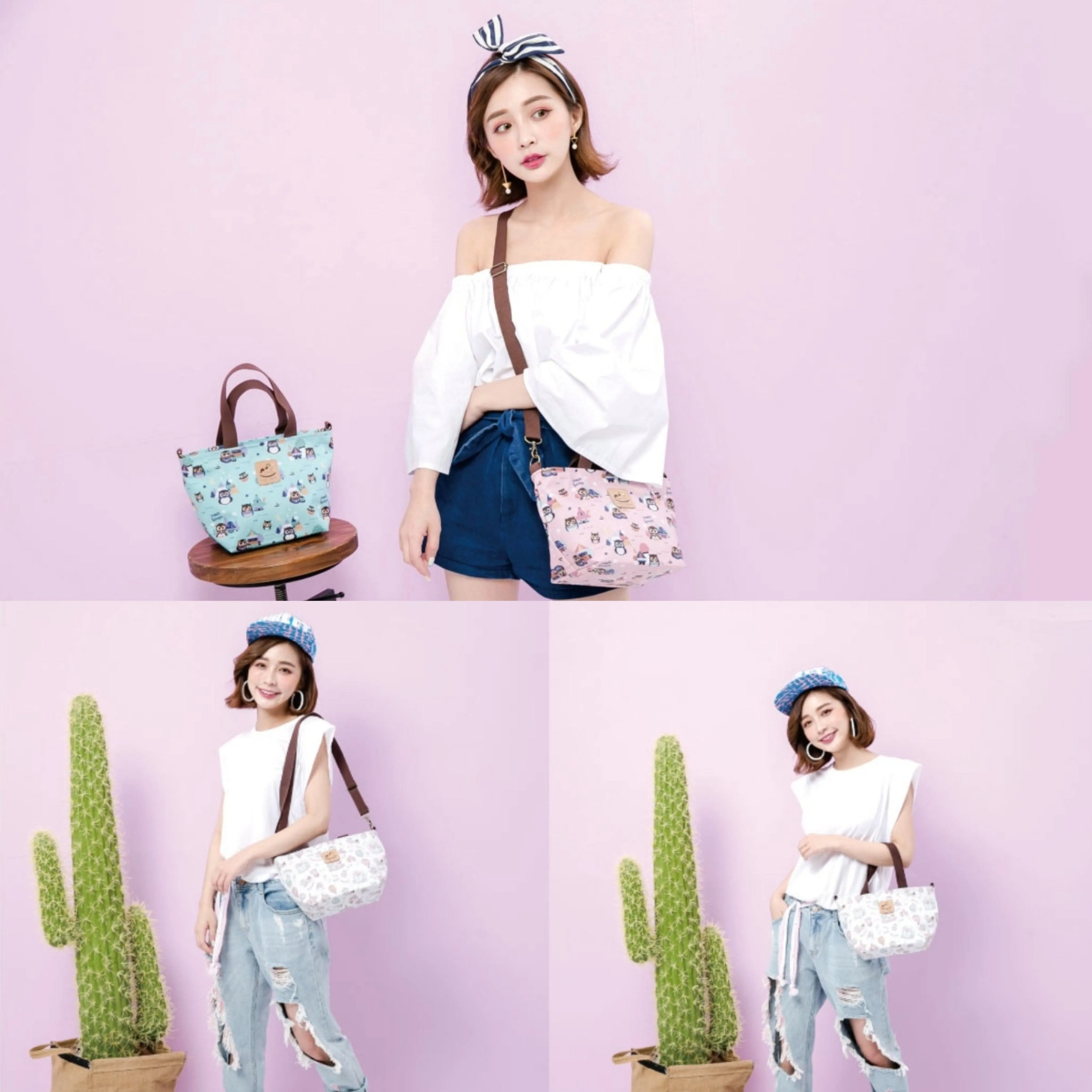 Coral Meow Cat Mini Travel Tote