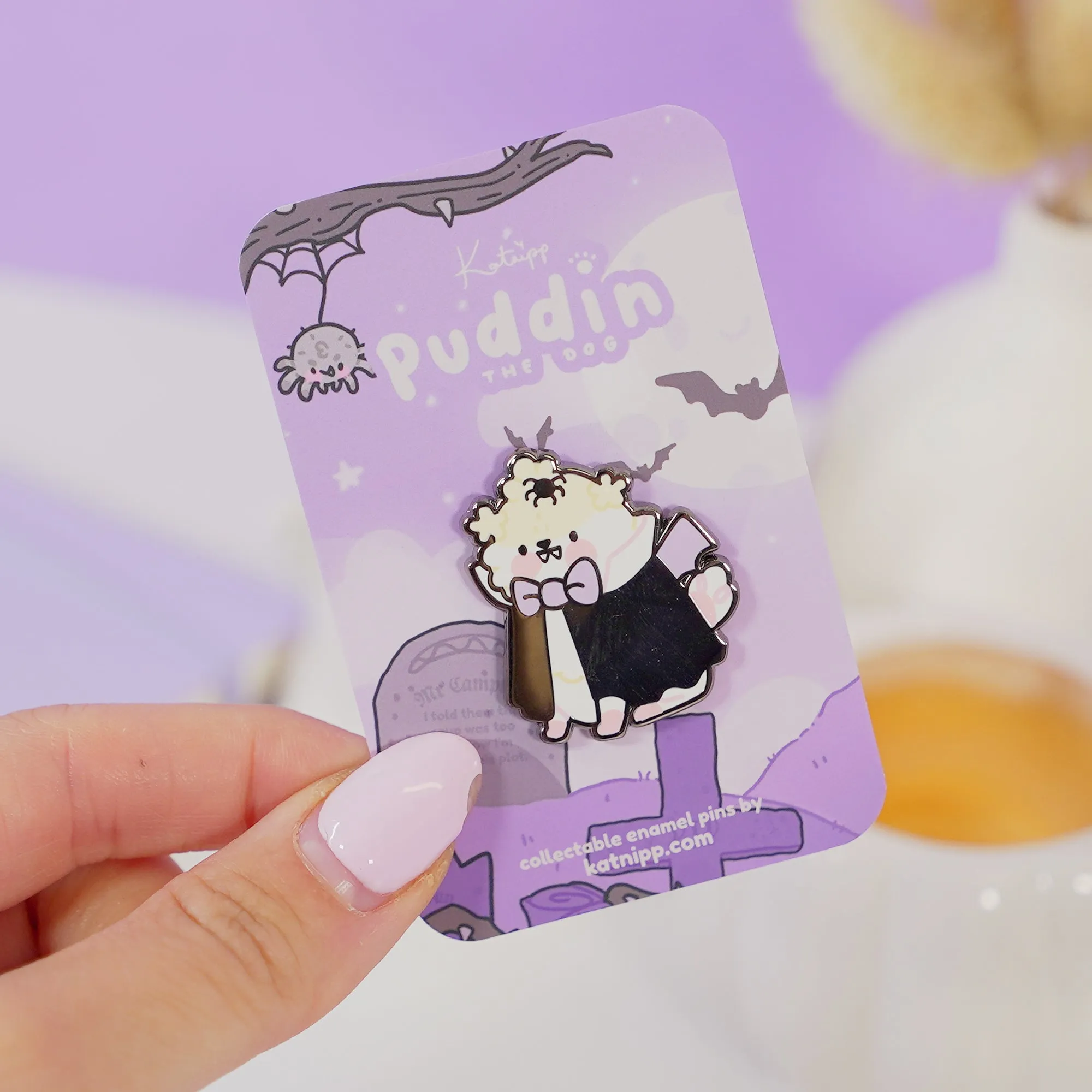 Dracula Puddin Enamel Pin | Cute Halloween Dog Pin | Spooky Kawaii Collectible | Gothic Vampire Badge