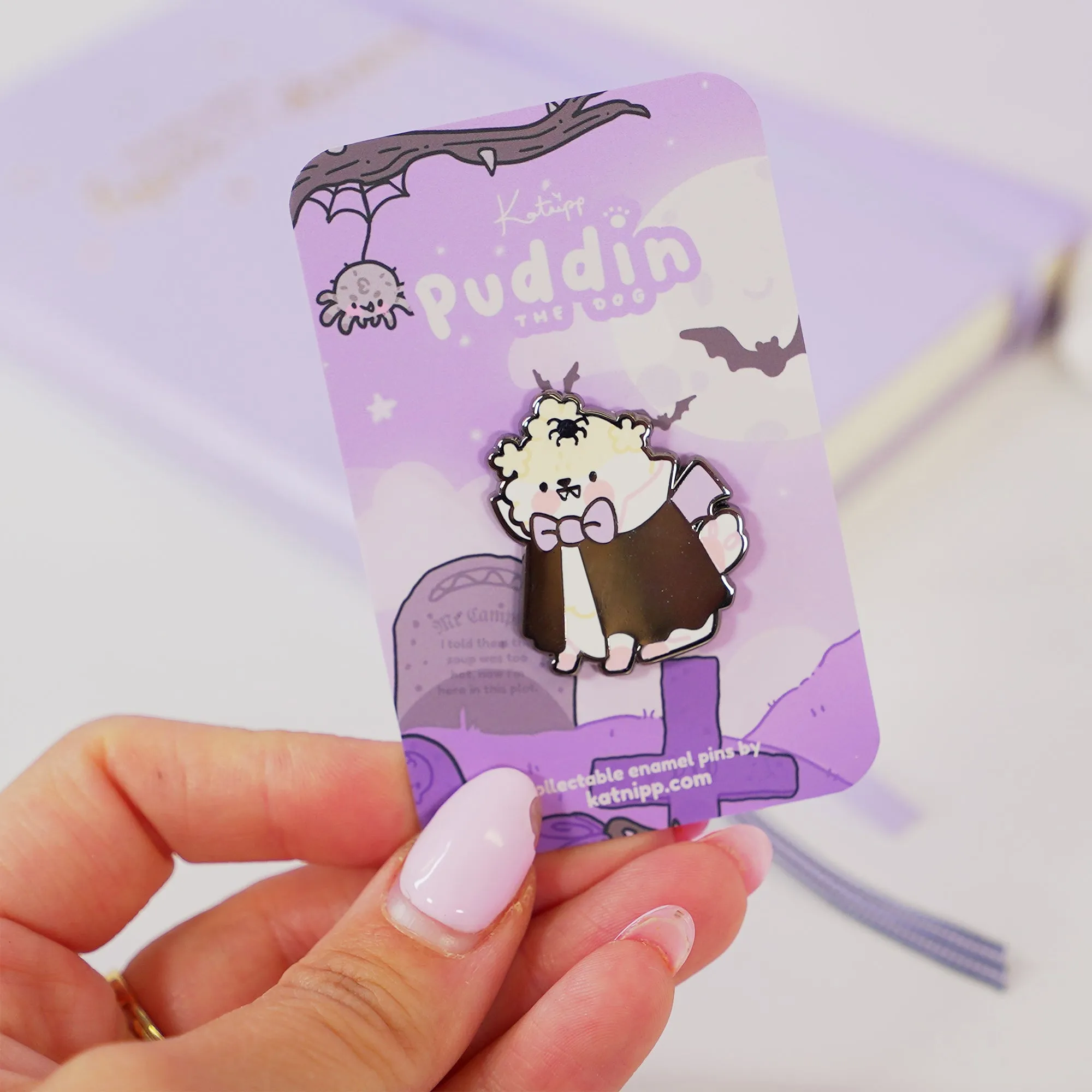 Dracula Puddin Enamel Pin | Cute Halloween Dog Pin | Spooky Kawaii Collectible | Gothic Vampire Badge
