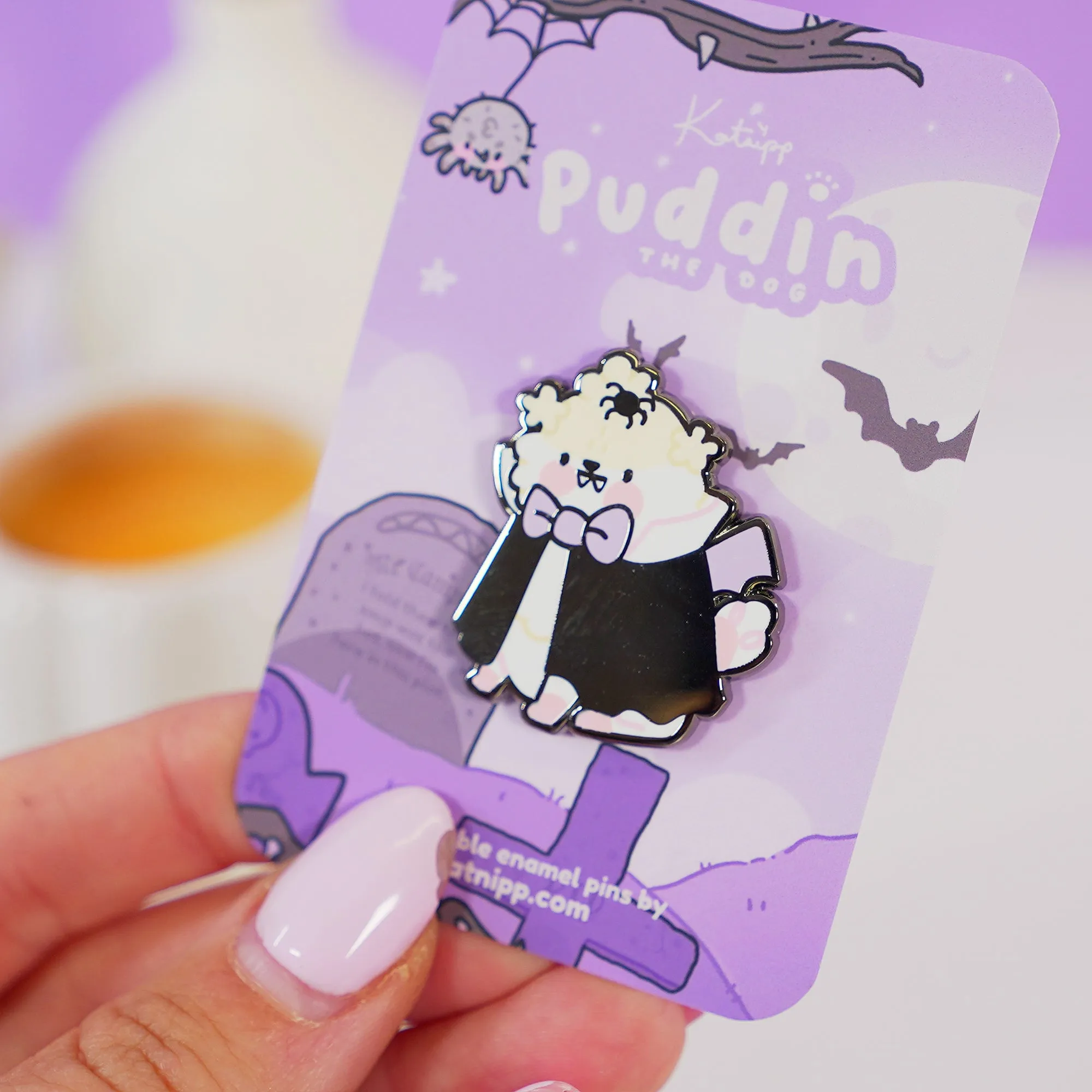 Dracula Puddin Enamel Pin | Cute Halloween Dog Pin | Spooky Kawaii Collectible | Gothic Vampire Badge