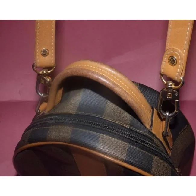 Fendi Box Canvasleather Two Way Hat Boxcross Body Pequin Stripes In Browns Leathercoated Canvas Satc