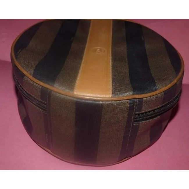 Fendi Box Canvasleather Two Way Hat Boxcross Body Pequin Stripes In Browns Leathercoated Canvas Satc