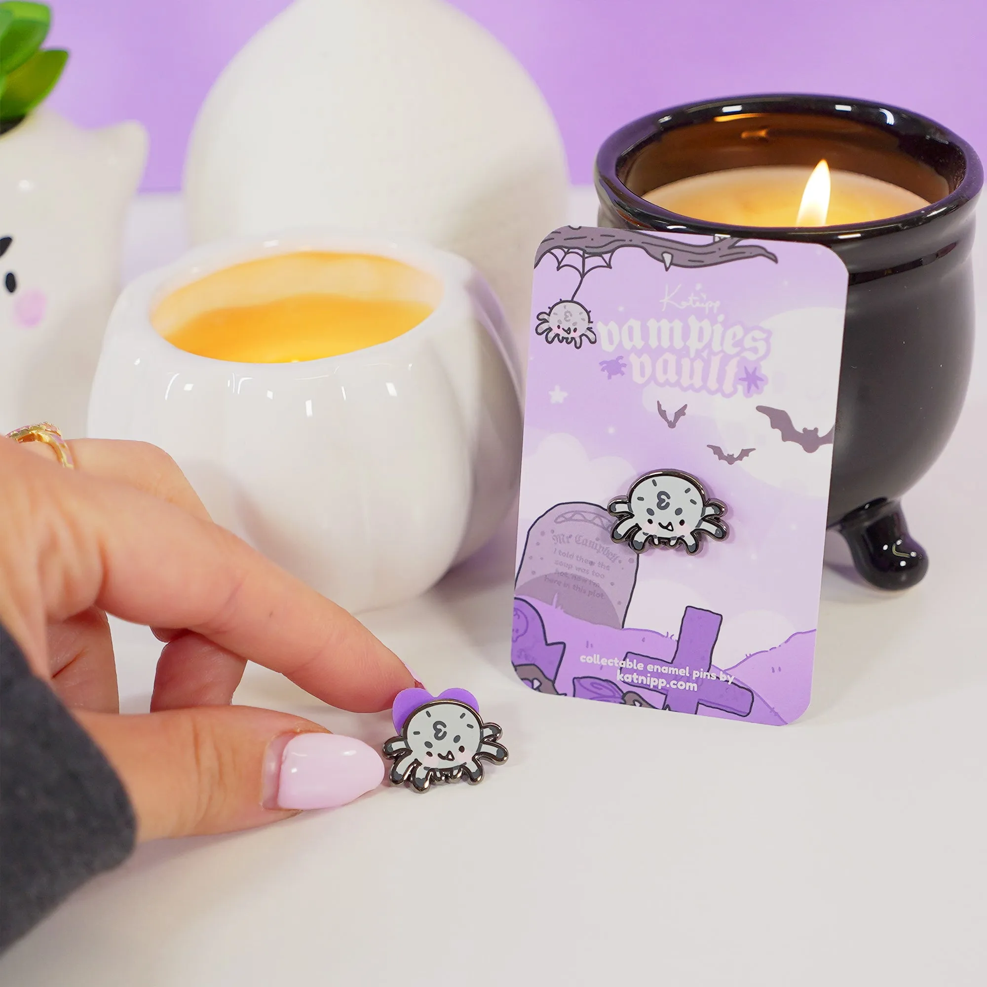 Fluffy the Spider Enamel Pin | Kawaii Halloween Enamel Pin | Spooky Collectible Lapel Pin | Cute Gothic Badge