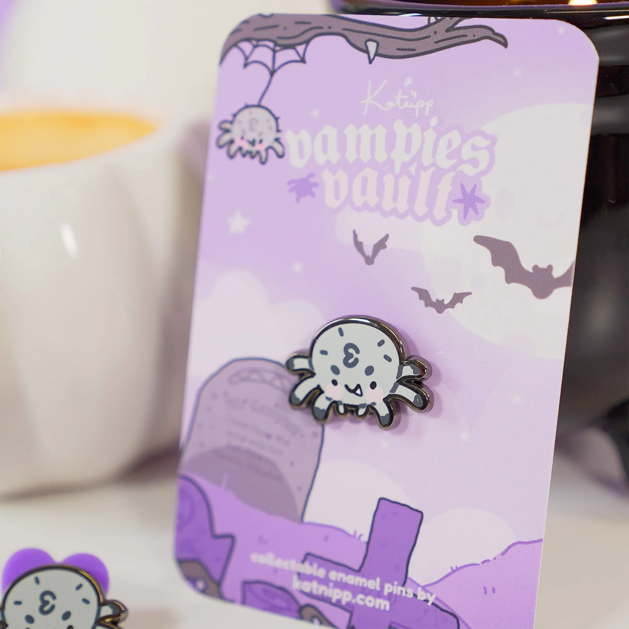 Fluffy the Spider Enamel Pin | Kawaii Halloween Enamel Pin | Spooky Collectible Lapel Pin | Cute Gothic Badge