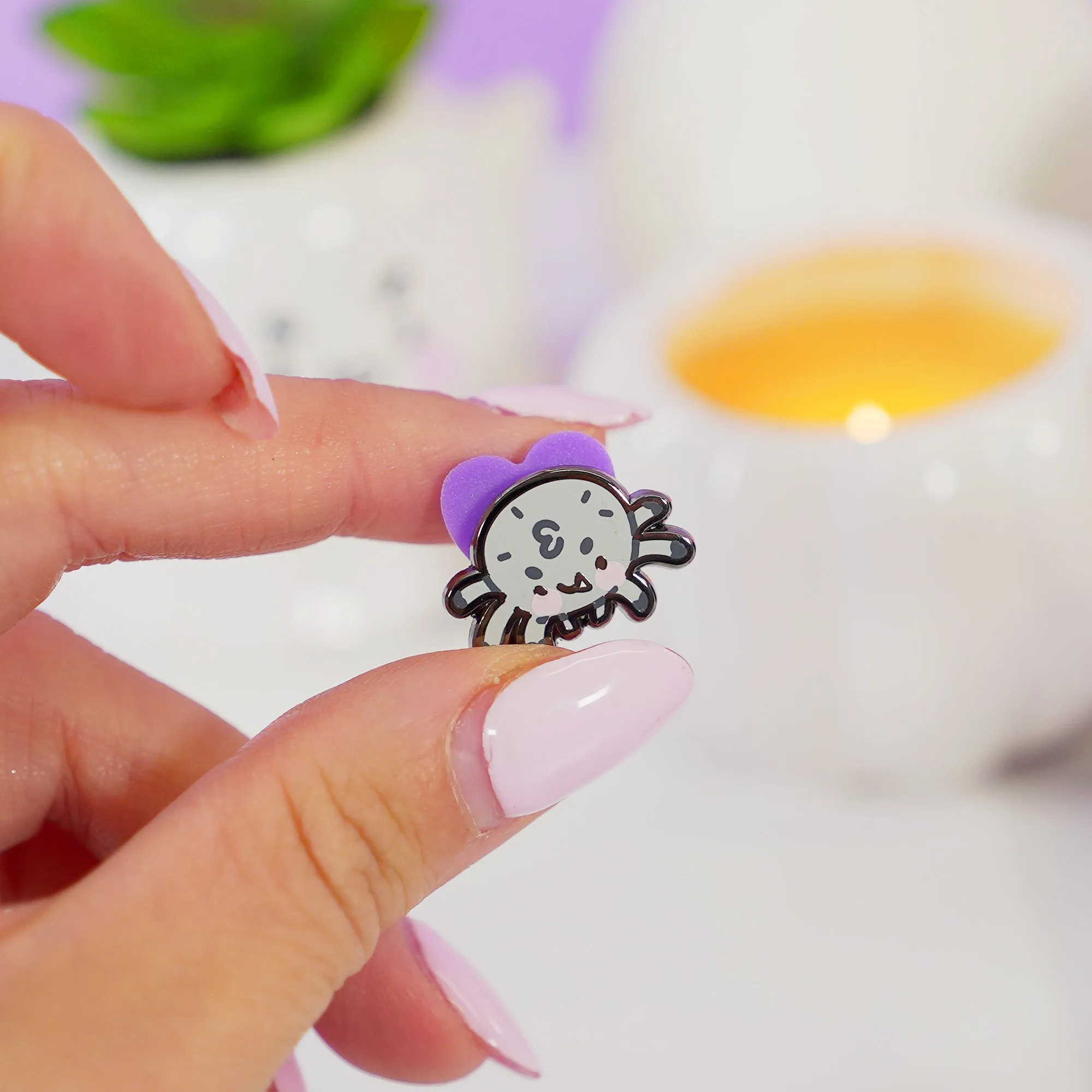 Fluffy the Spider Enamel Pin | Kawaii Halloween Enamel Pin | Spooky Collectible Lapel Pin | Cute Gothic Badge