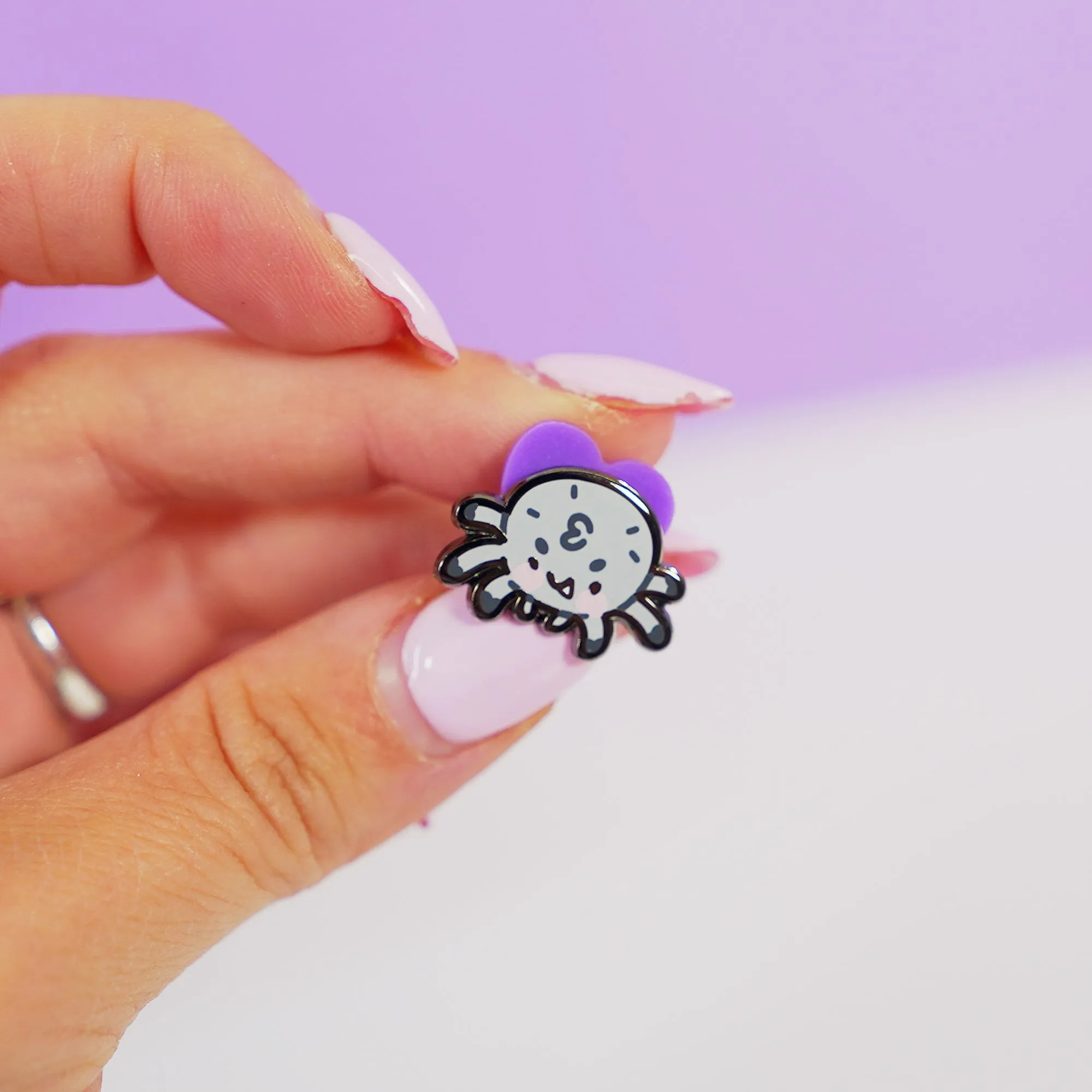 Fluffy the Spider Enamel Pin | Kawaii Halloween Enamel Pin | Spooky Collectible Lapel Pin | Cute Gothic Badge