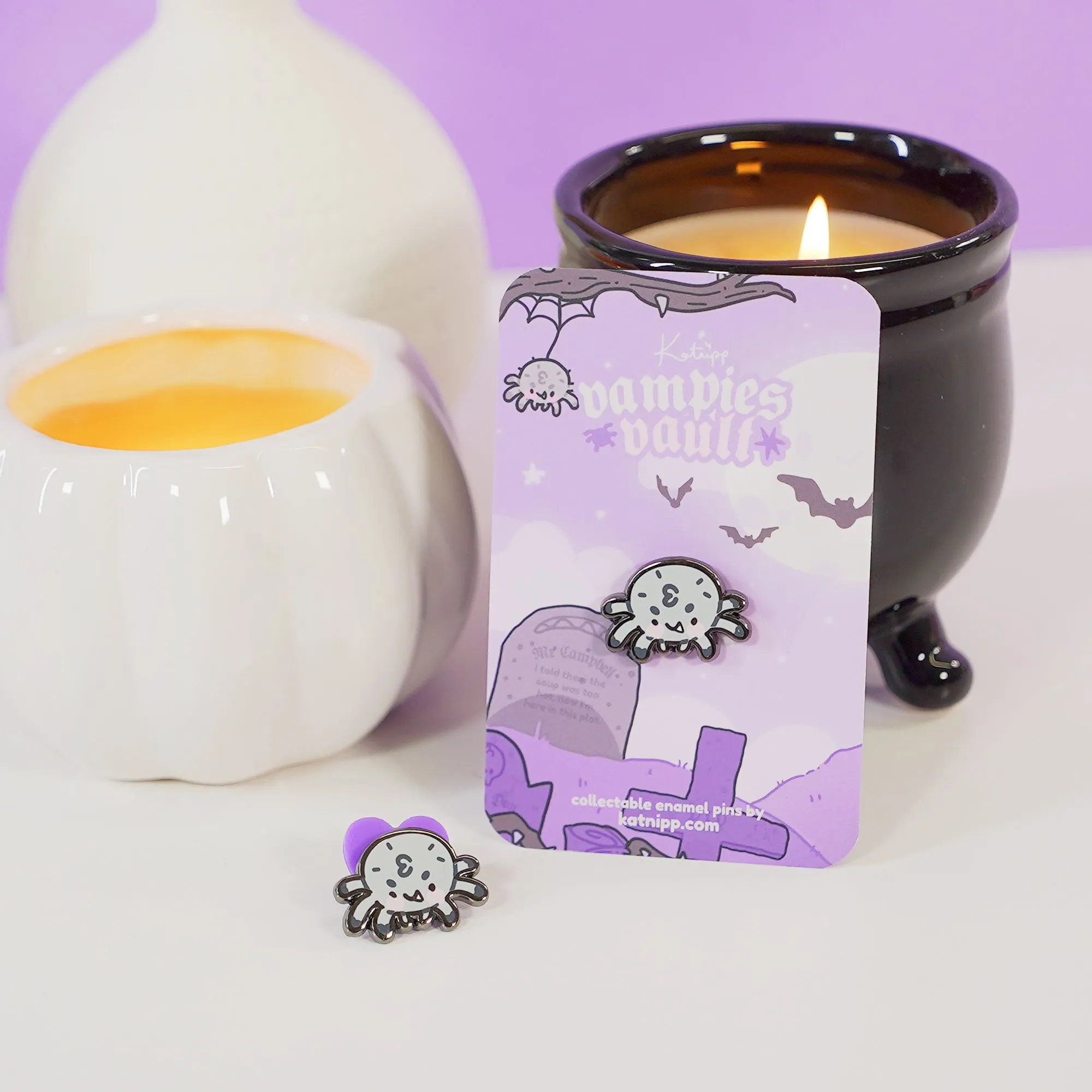 Fluffy the Spider Enamel Pin | Kawaii Halloween Enamel Pin | Spooky Collectible Lapel Pin | Cute Gothic Badge
